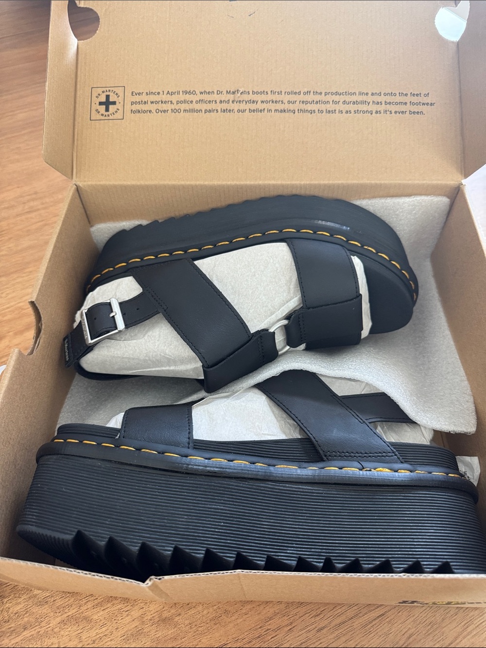 Dr. Martens Black Platform Francis Sandals with Yellow Stitching - Picture 6 of 6